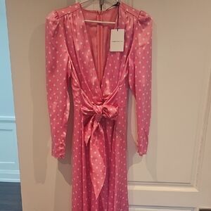 Alessandra Rich Pink Polka Dot Long Sleeve Dress
